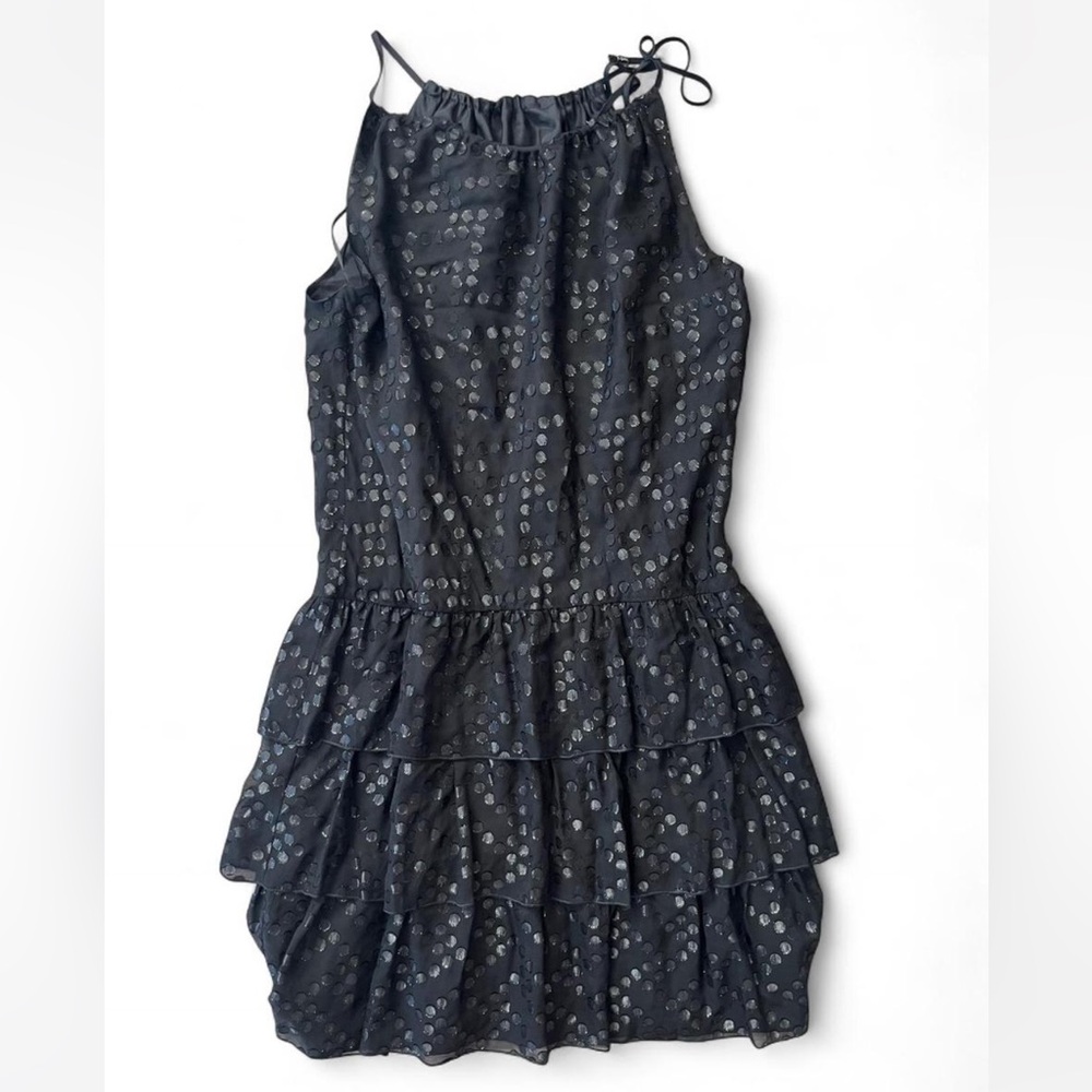 Trina Turk Black Silk Polka Dot Ruffled Tiered Dress